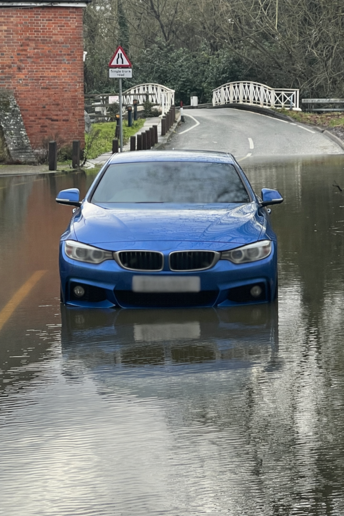 Car stranded flood waters