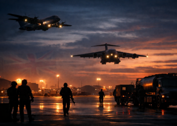Silhouettes on the RAF Flight Line at Dusk