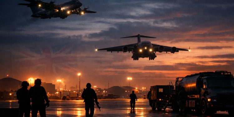 Silhouettes on the RAF Flight Line at Dusk