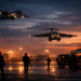 Silhouettes on the RAF Flight Line at Dusk