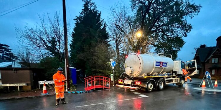Sewage tankers brought into Swallowfield as river flooding affects repairs